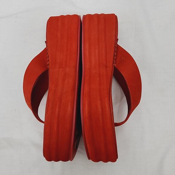 NEW Free People Haven Red Leather Thong Platform Sandal in Flame Red - Picture 9 of 14